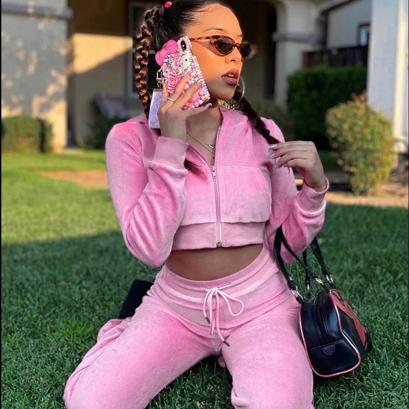 

Женские сексуальные комплекты из двух предметов, толстовка на молнии, укороченный топ и брюки, спортивная одежда, подходящие комплекты, пов...