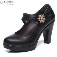 quality womens split leather shoes with heels 2022 platform pumps woman thick high heels office shoes plus size 40 41 42