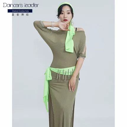 

Belly dance folk custom drill gown + belt + turban three-piece shaabi costume female adult practice clothes