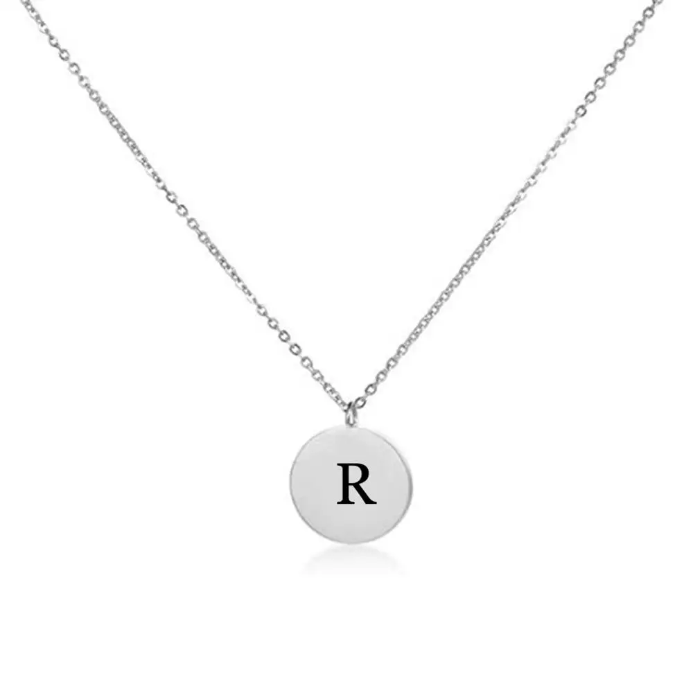 Custom Letter Pendant Children Necklace Round Engraved Name Jewelry 16’’/18’’/20’’ /Size Choice Chain Alphabet for Girls |