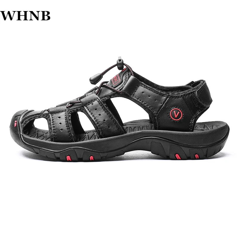 

WHNB Classic Men's Sandals Summer Soft Sandals Comfortable Mens Shoes Genuine Leather Sandals Big Size Soft Outdoor