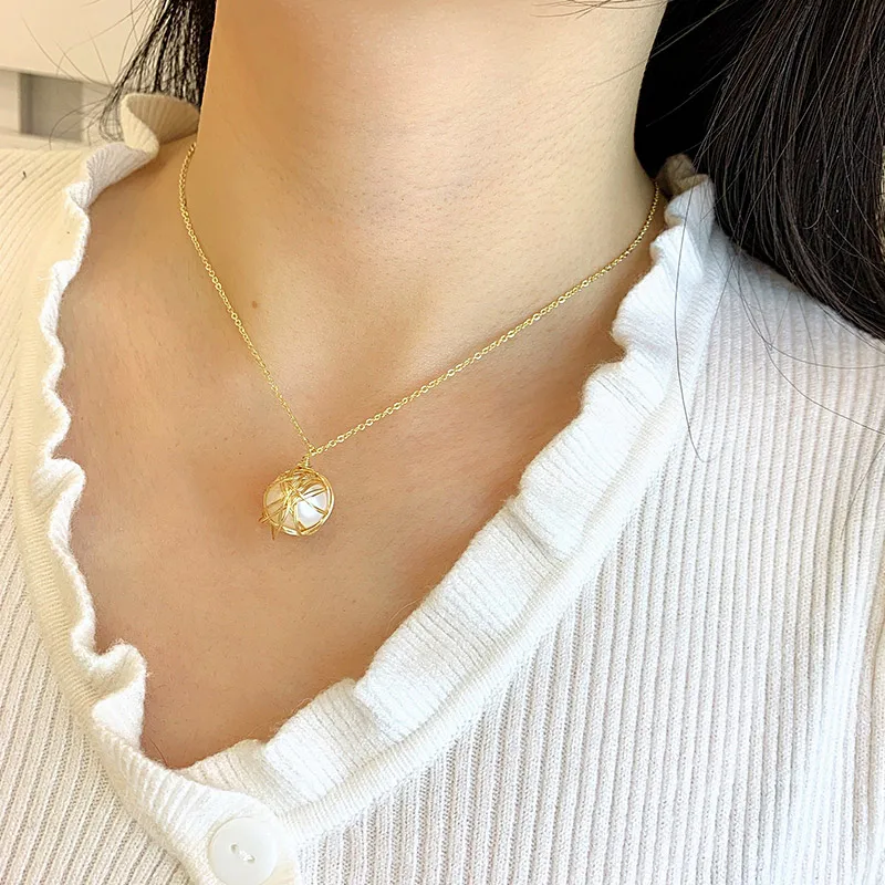 DAIMI Pearl Necklace Bird Nest Cage 12-13mm Round Natural Pendant For Women | Украшения и аксессуары