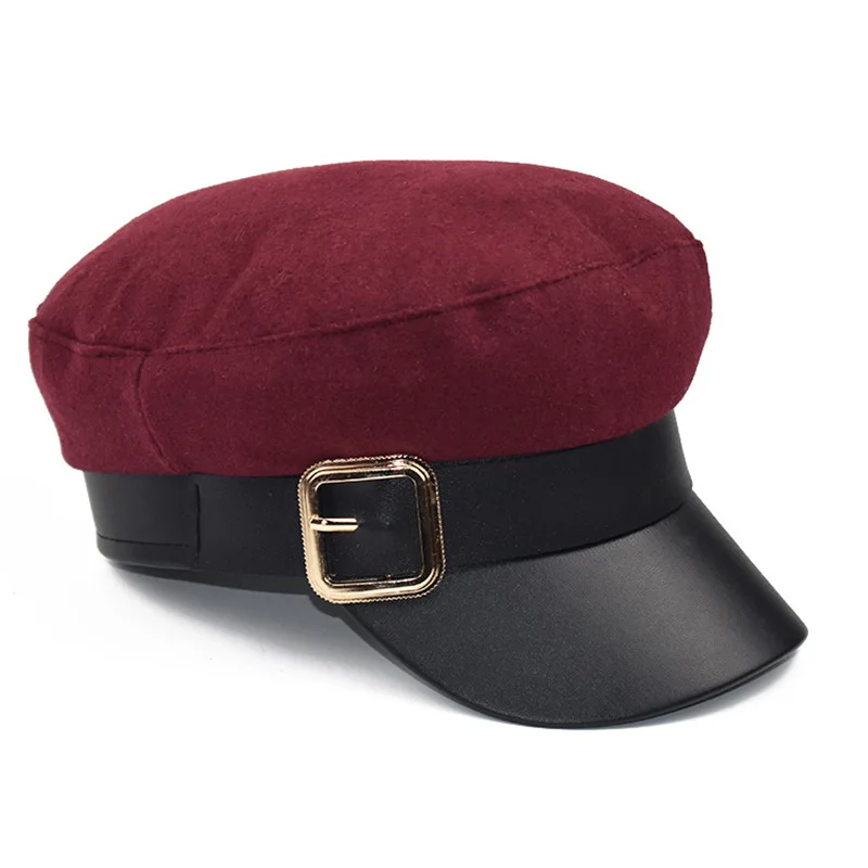 Модные женские из искусственной кожи военная шляпа берет дамы Регулируемый