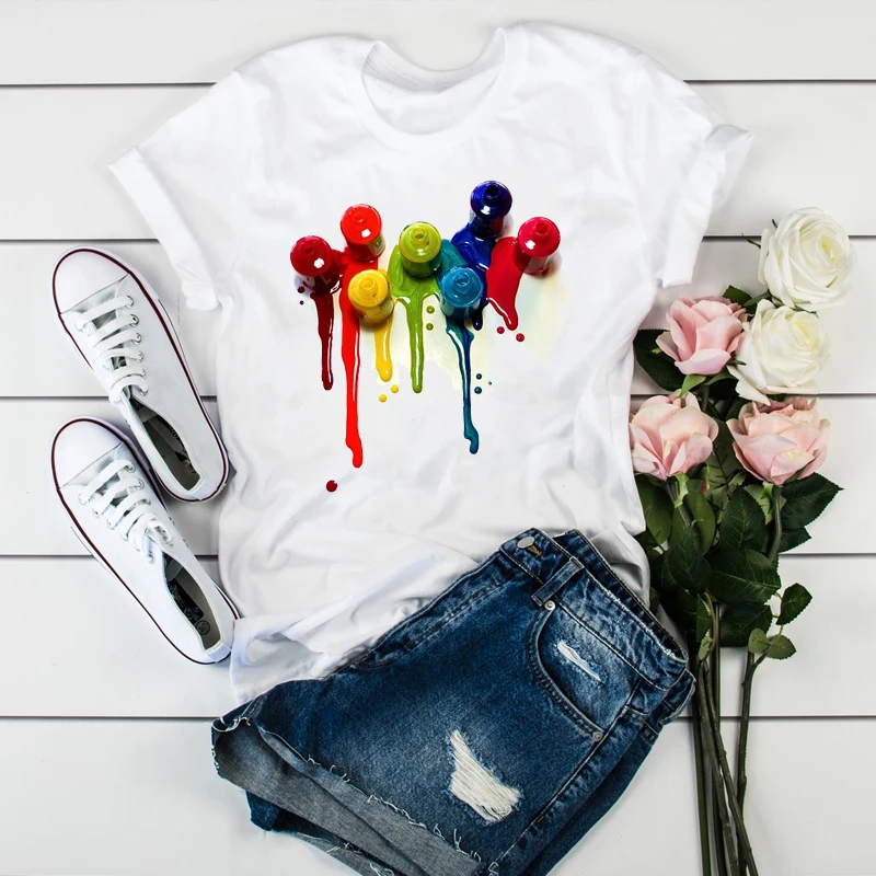 

newest Nail polish 3D print tShirt Women clothes 2021 Fashion summer Tops t-shirt femme Graphic tees womem drop shipping