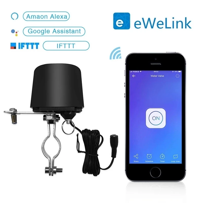 

eWeLink Smart WiFi Water Gas Valve Home Sensor Shutoff Voice/APP Remote Control for Alexa Google Assistant