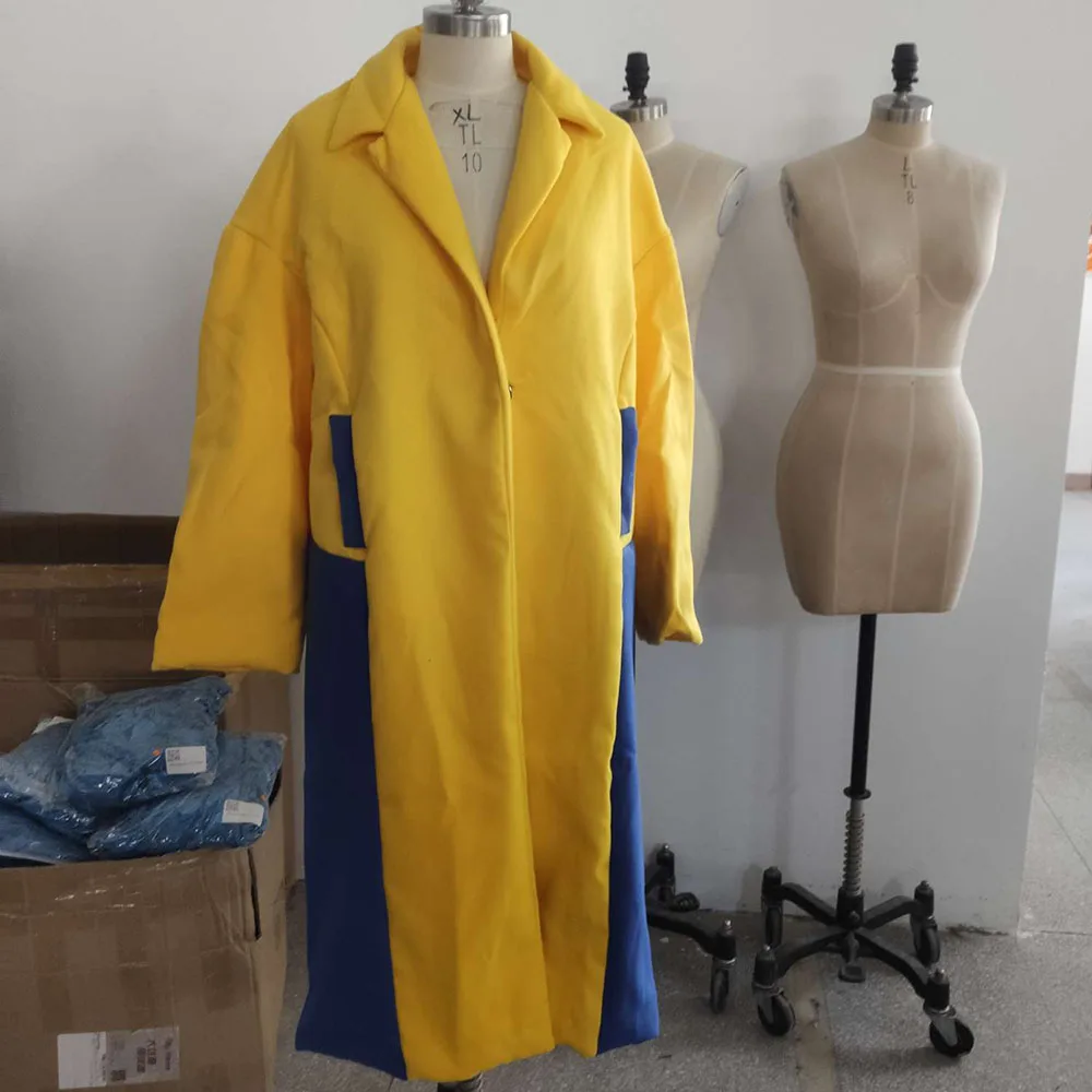 Женское зимнее пальто модное офисное женское желтое синее цветное ветровка