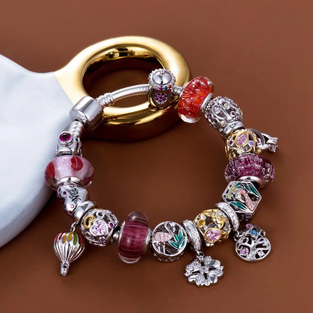 Видео! Тепловой аэростат Радуга серебряные бусины 925 пробы Подвески fit Браслеты