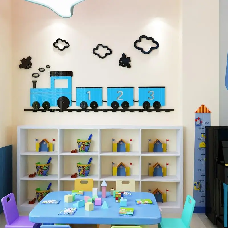 

Yellow Cartoon Train Wall Sticker For Kids Rooms Children Bedroom Murals Living Room Decals Kindergarten Stickers For Home Decor