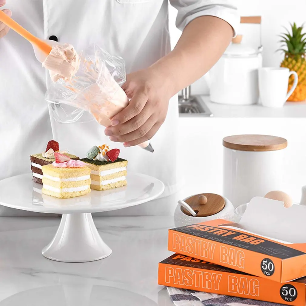 Новый 50 шт./кор. прозрачный PE Одноразовые утолщенной декоративный мешок торт
