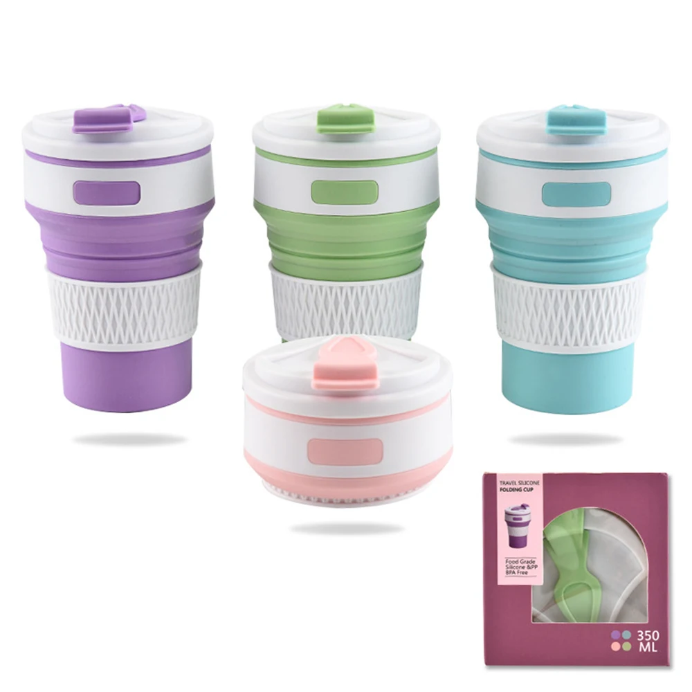 

Folding Cup Folding Water Cup Portable Silica Gel Multicolor Travel Coffee Mugs Travel Telescopic Durable 350ML Food Grade