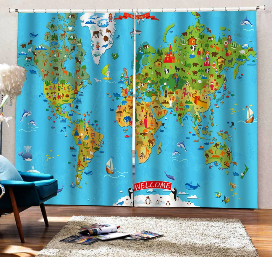 Шторы блэкаут 3D для украшения дома стереоскопические занавески с синей