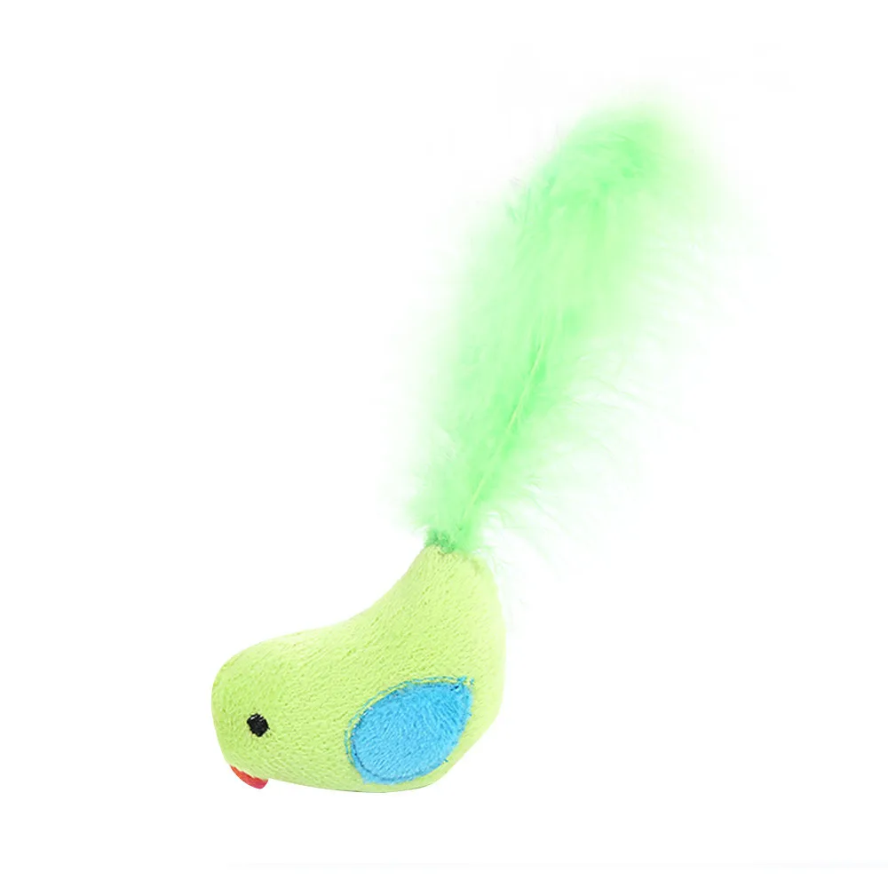 Игрушка для кошек плюшевая разноцветная птица с перьями товары питомцев