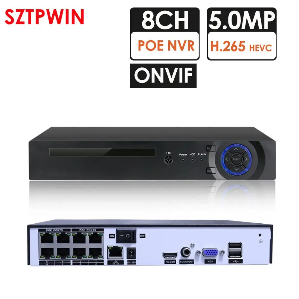 Видеонаблюдение H.265 PoE NVR 8 канальный сетевой видеорегистратор HD 1080P 3mp 4MP 5MP IP
