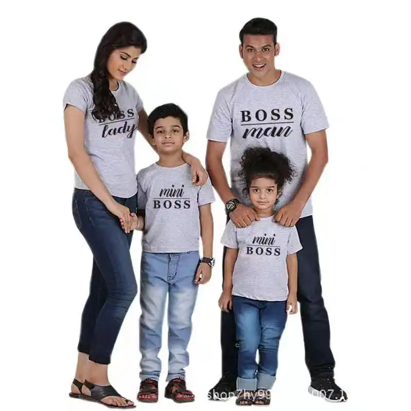 Spring And Summer Autumn Parent-child Wear Loose Short-sleeved Round Neck Cotton T-shirt BOSS Family Outfit | Мать и ребенок