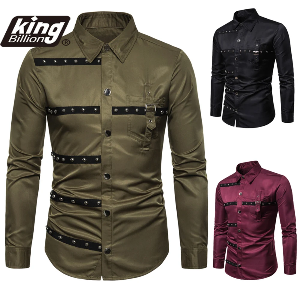 

EU Size 2021 New Casual Men's Fashion Long Sleeve Shirt Dark new Men's Gothic rivet Long Sleeve Shirt