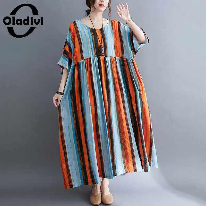 

Платье-макси Oladivi женское с коротким рукавом, длинная туника большого размера, лето 2021