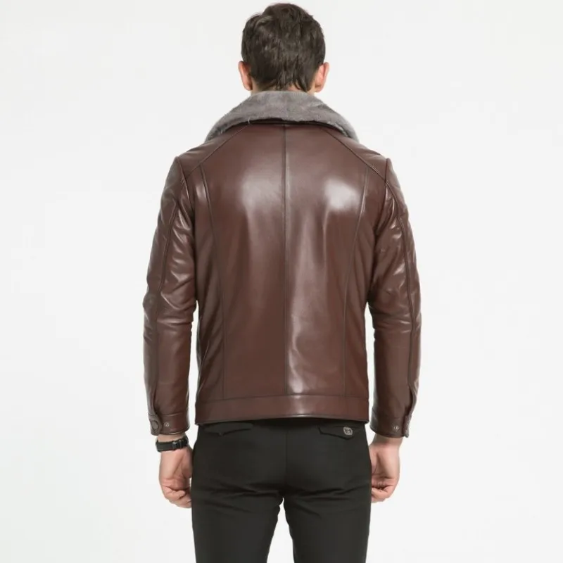 

Jacket Brown Down Mens Clothes Leather Coat Winter 2021 New Male Sheepskin Coats Leeches Fur Lapel Business Outerwear Men Luxury