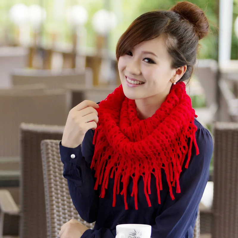 Новое поступление Модный осенне-зимний теплый вязаный шарф с кисточками на шее