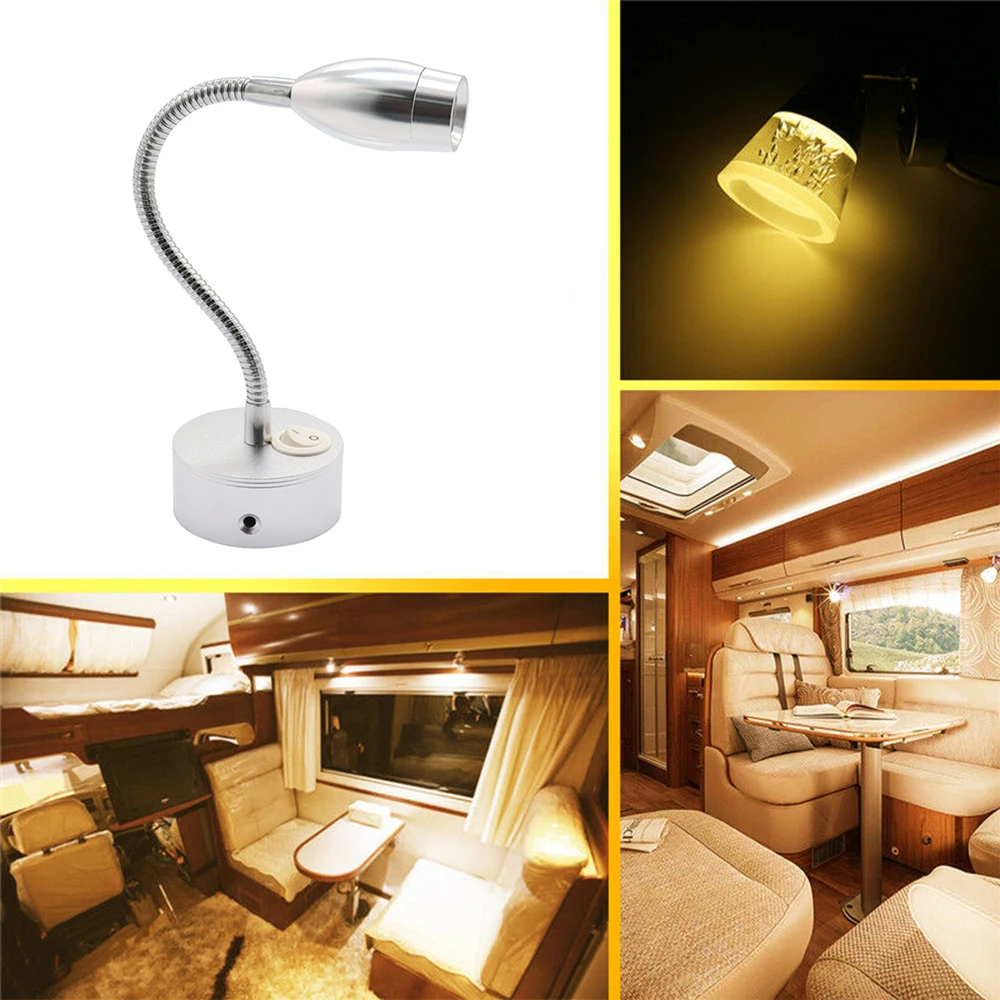

360 Rotatable Head Flexible Hose 12V Led Reading light 140LM RV Boat Bedside Dual Mode Lamp Touch Control for Studying Working