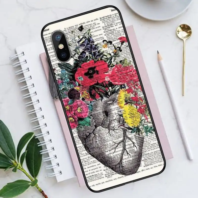 

Human anatomy organ newspaper retro Phone Cases for iPhone 11 12 pro XS MAX 8 7 6 6S Plus X 5S SE 2020 XR Luxury brand shell