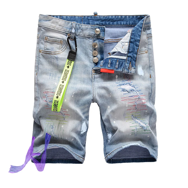 

DSQ Short Jeans High Quality Splash Ink Ripped Dsquared2 Short Denim Shorts