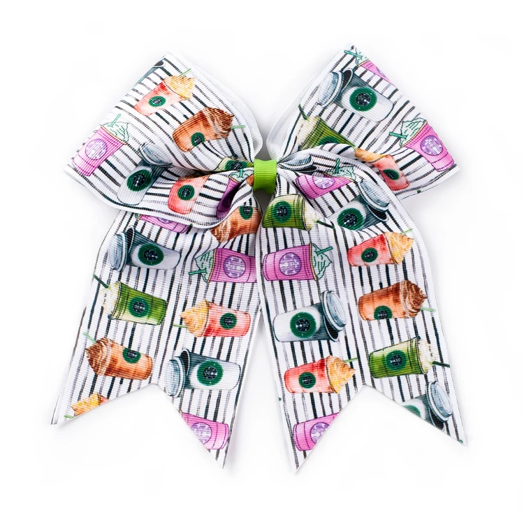 8pcs/lot 7'' Print cute ribbon Large Cheer Bows With Elastic Band Handmade girl Headwear Bow Hair Bands | Дом и сад