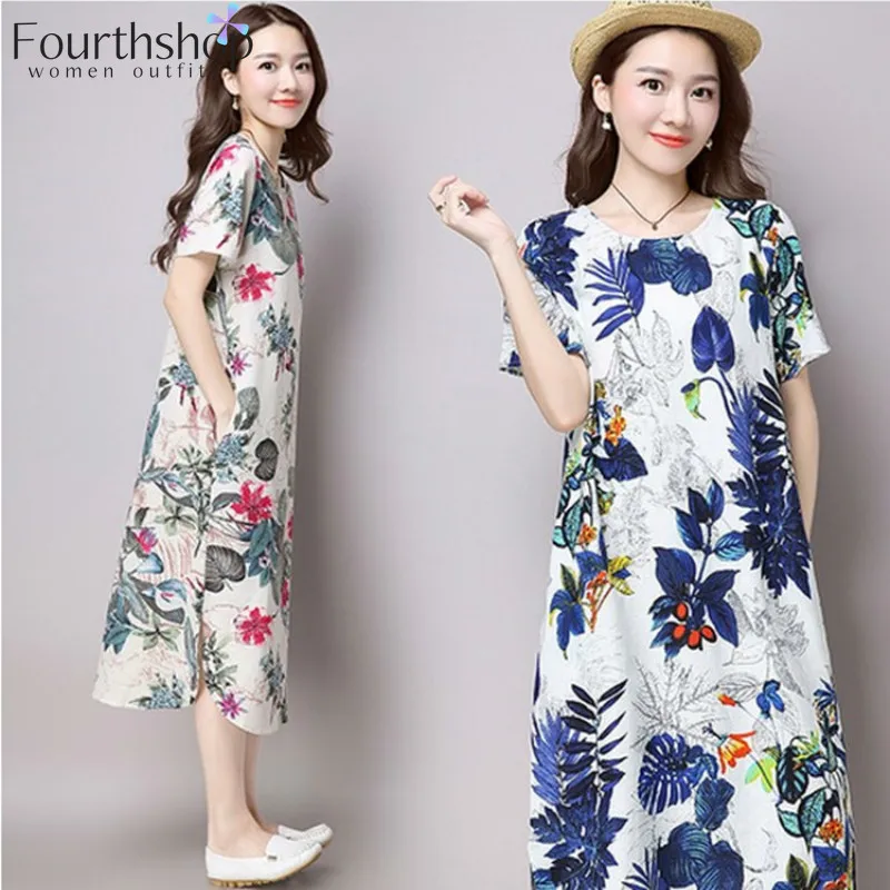 Женское платье с цветочным принтом свободное Повседневное средней длины