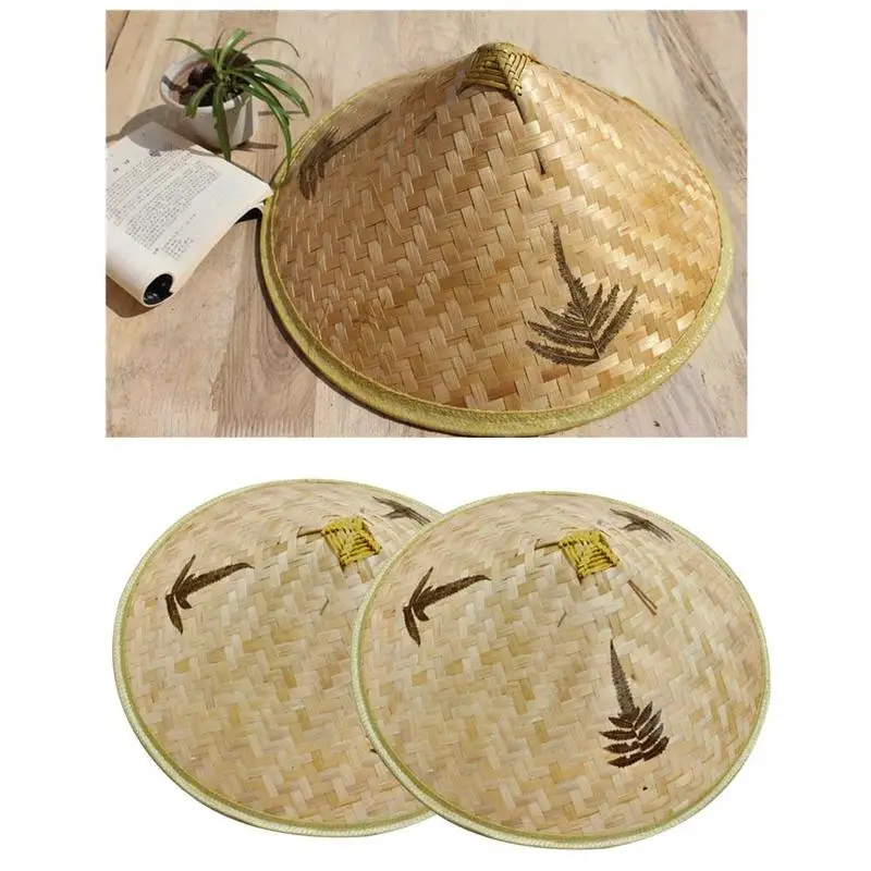 Плетеная шляпа в китайском стиле бамбуковое волокно от солнца дождя