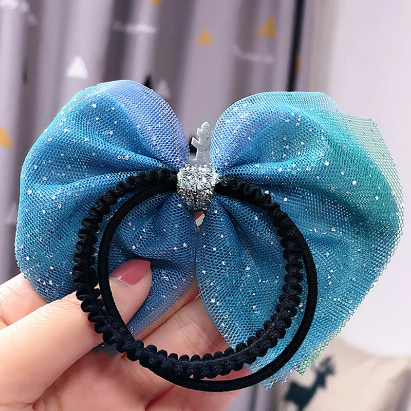 Детские Мультяшные волосы аксессуары синий бант блесток шпилька Снежинка