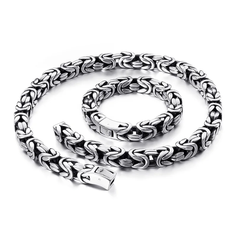 

Hiphop Stainless Steel 60cm Byzantine Chain Necklace & Bracelet Men Punk Heavy Chunky Statement Choker Biker Bangle Jewelry
