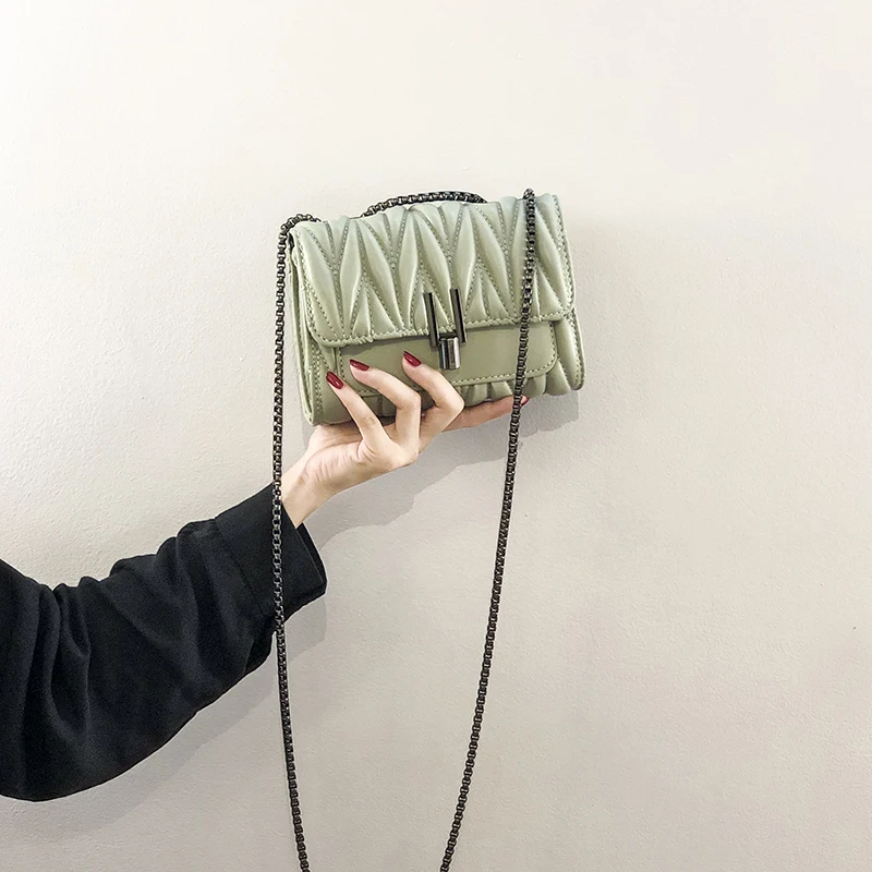 Мини кожаные сумки через плечо для женщин 2020 зеленая цепочка сумка женская