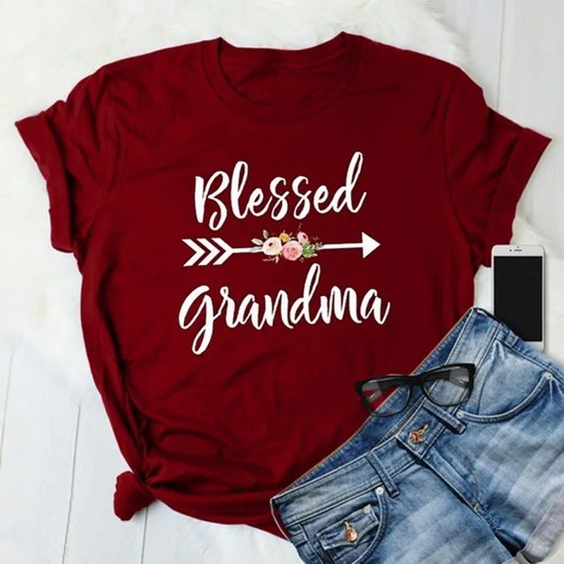 

Blessed Grandma Letter Print Women T Shirt Short Sleeve O Neck Loose Women Tshirt Ladies Fashion Tee Shirt Tops Clothes Mujer