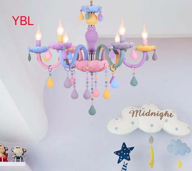 

Creative color crystal chandelier restaurant children's room candle light princess bedroom macaron chandeliers