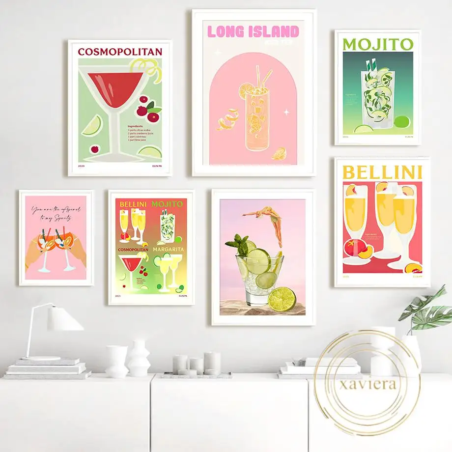 

Mojito Cosmopolitan Margarita Bellini Canvas Painting Nordic Wall Art Poster Nordic Abstract Picture for Bar Restaurant Decor