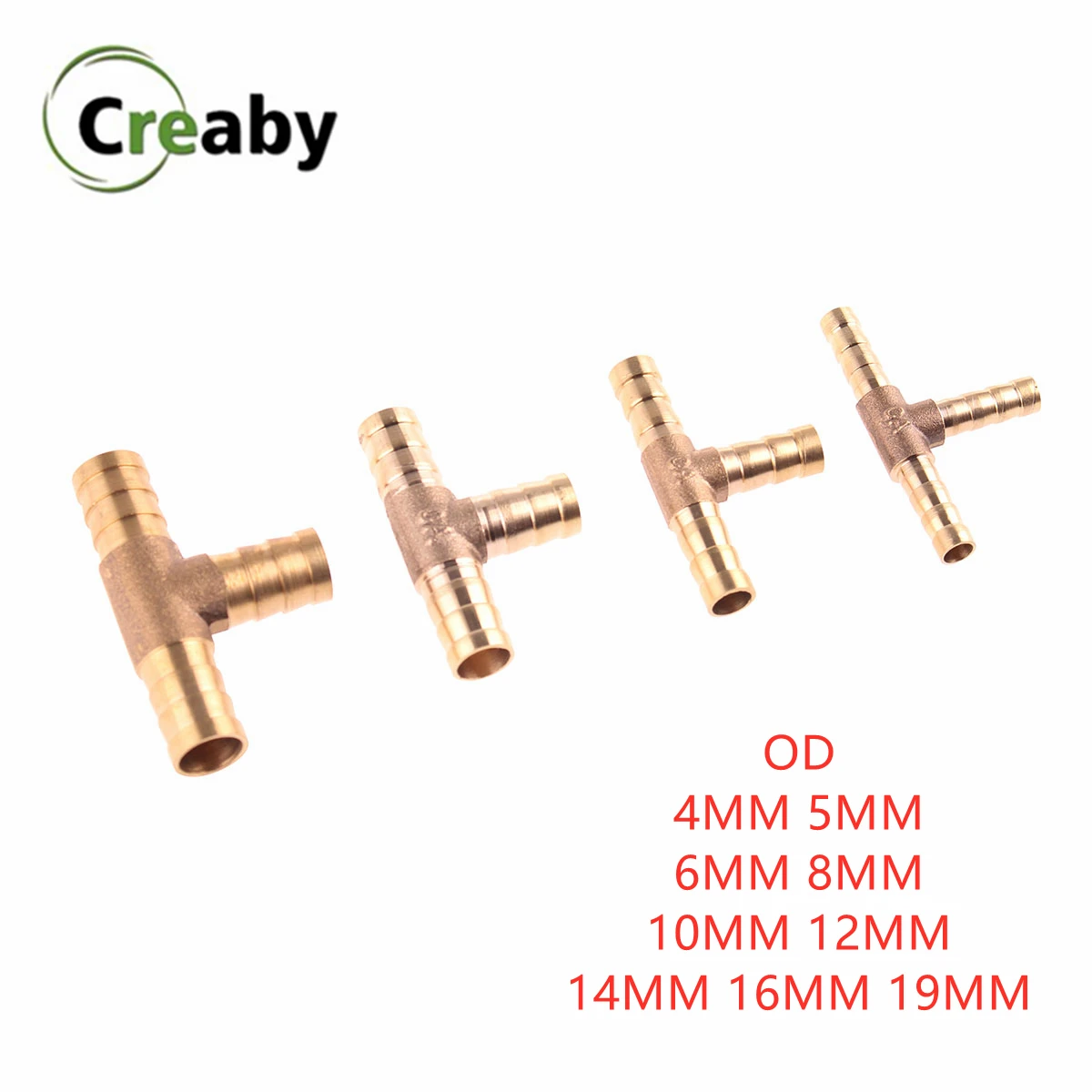 

1PC Brass Barb Pipe Fitting T Type 3 way connector For 4mm 5mm 6mm 8mm 10mm 12mm 14mm 16mm 19mm hose copper Pagoda Tube Fittings