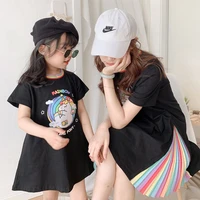 family look matching clothes mommy and me uniicorn rainbow dress women girls unicorno long printed t shirt summer 2021 outfits