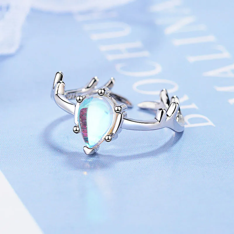 MEETSOFT регулируемое кольцо для женщин из серебра 925 пробы с лунным камнем |