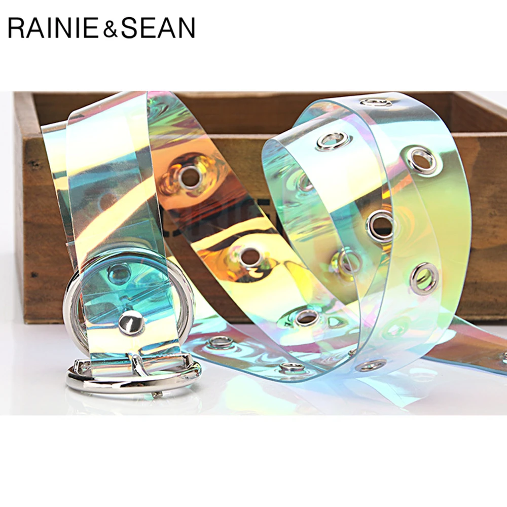 Прозрачный женский ремень из ПВХ RAINIE SEAN пластиковый модный с круглой пряжкой для