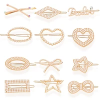 fashion gold color heart star bow girl cute hair clip barrettes pearl hairpin barrette feather claws vintage wedding jewelry