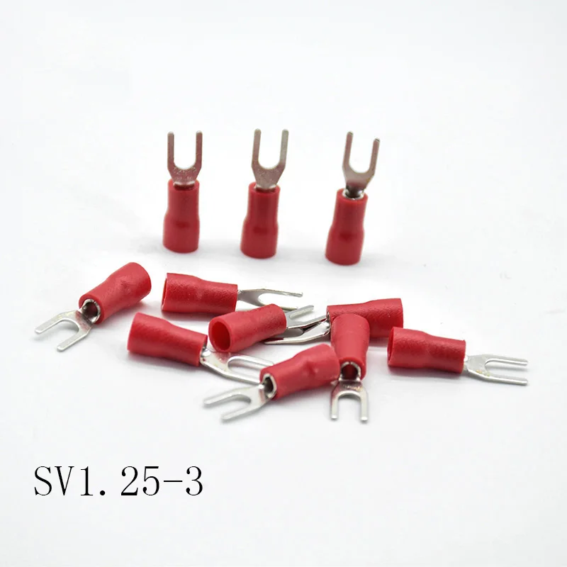 50pcs SV1.25-3 50 шт. SV1.25-3/4/5/6/8 красный Furcate терминал кабель провод разъема Изолированные Наконечники провода электрические выступ обжимной терминал SV1-3 - Цвет: 50pcs SV1.25-3