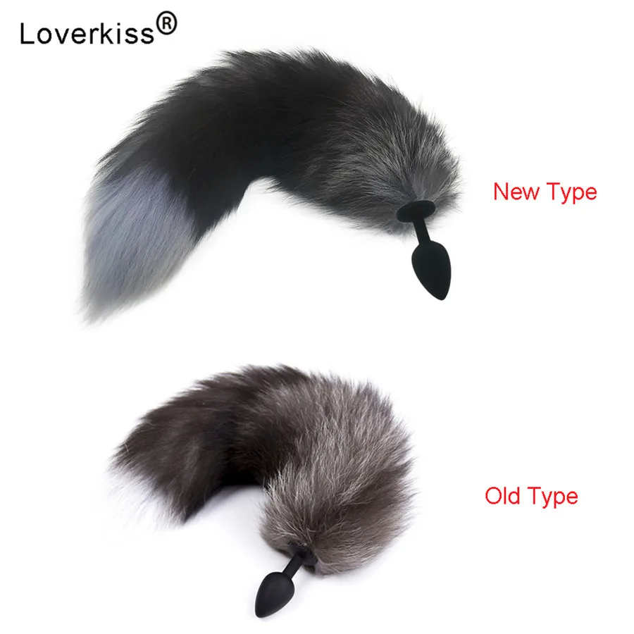 Анальная пробка с силиконовым черным лисьим хвостом гладкая для женщин и мужчин