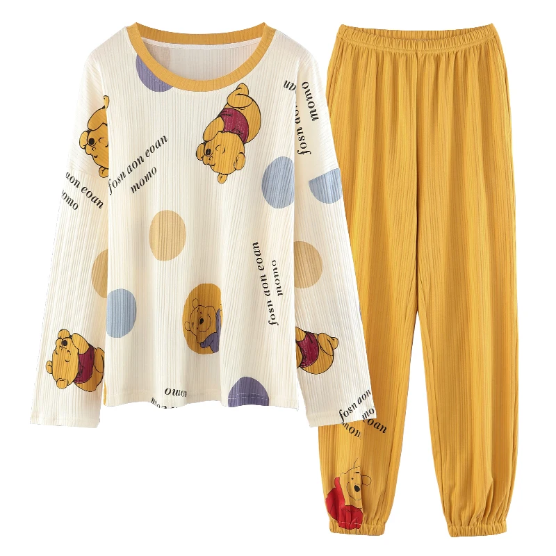 

Disney Winnie the Pooh Cute Soft Pyjama Ensembles Winter Autumn Long Sleeve Homewear Pijamas Women Cotton Sleepwear Pajama Pants