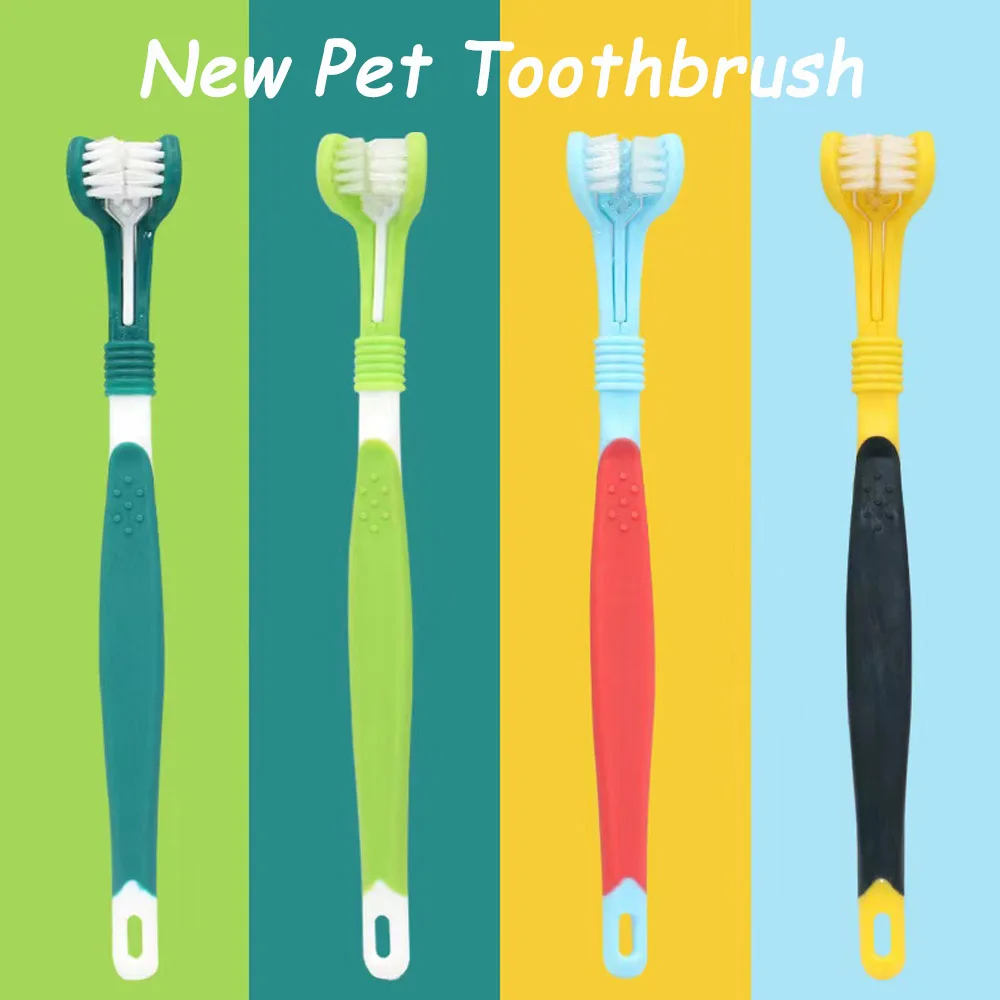 

Pet Multi Angle Toothbrush for Dogs Soft Dog Cat Toothbrush Three Sided Dogs Rubber Tooth Brush Bad Breath Tartar Teeth Tool