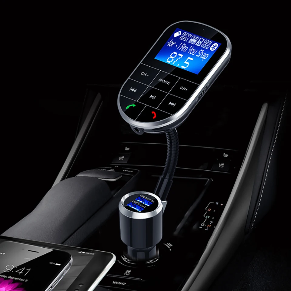 AOSHIKE, 2,4 дюймов, 12 В, 24 В, автомобильный Bluetooth, беспроводной приемник, fm-передатчик, прикуриватель, 5 В, а, MP3, двойной USB, AUX