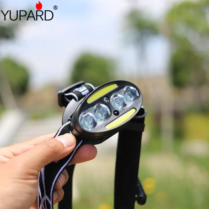 

USB charging T6 + COB LED sensor headlight super bright waterproof outdoor night fishing camping light+2*18650 battery