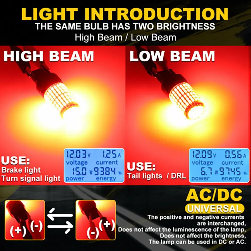 

7440 7443 T20 LED 144SMD Light Bulbs Backup Lamp Brake Parking Tail 12V DC