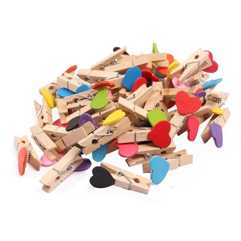 

50PCS/Lot Mini Romantic Loving Heart Shape Wood Clips Handicrafts Photos Papers Clothes Pegs Home Bachelorette Party Decorations