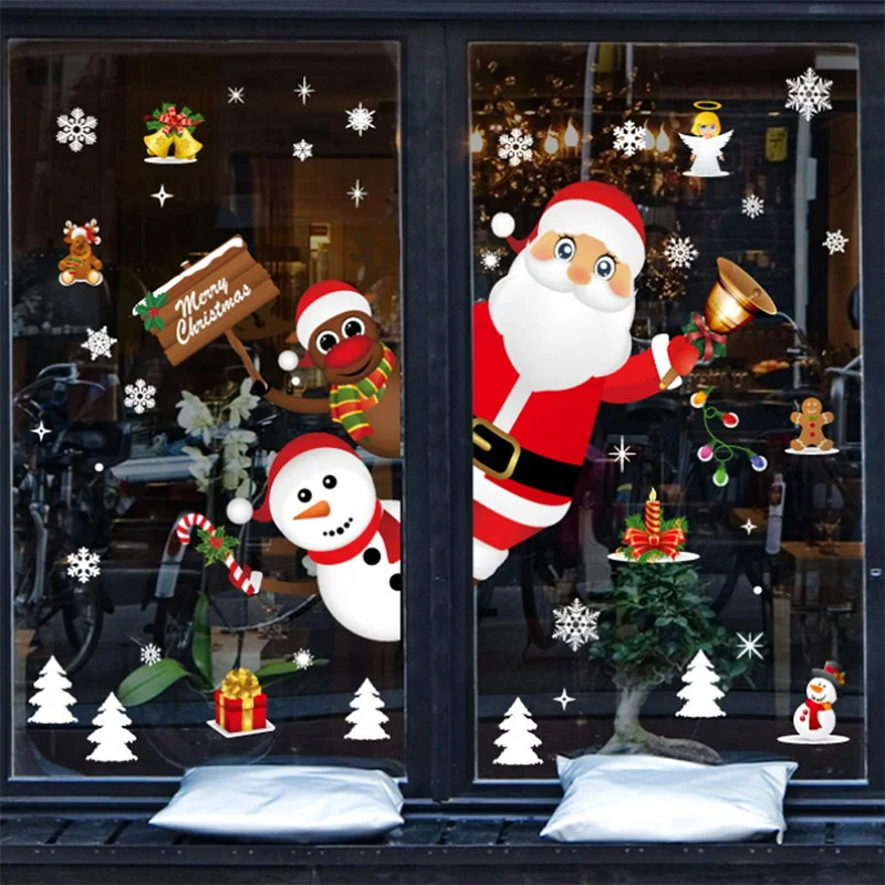 

New Year Merry Christmas Decorations for Home Sticker Santa Claus Snowman Elk Shop Window Glass Decoration PVC Sticker Navidad 2