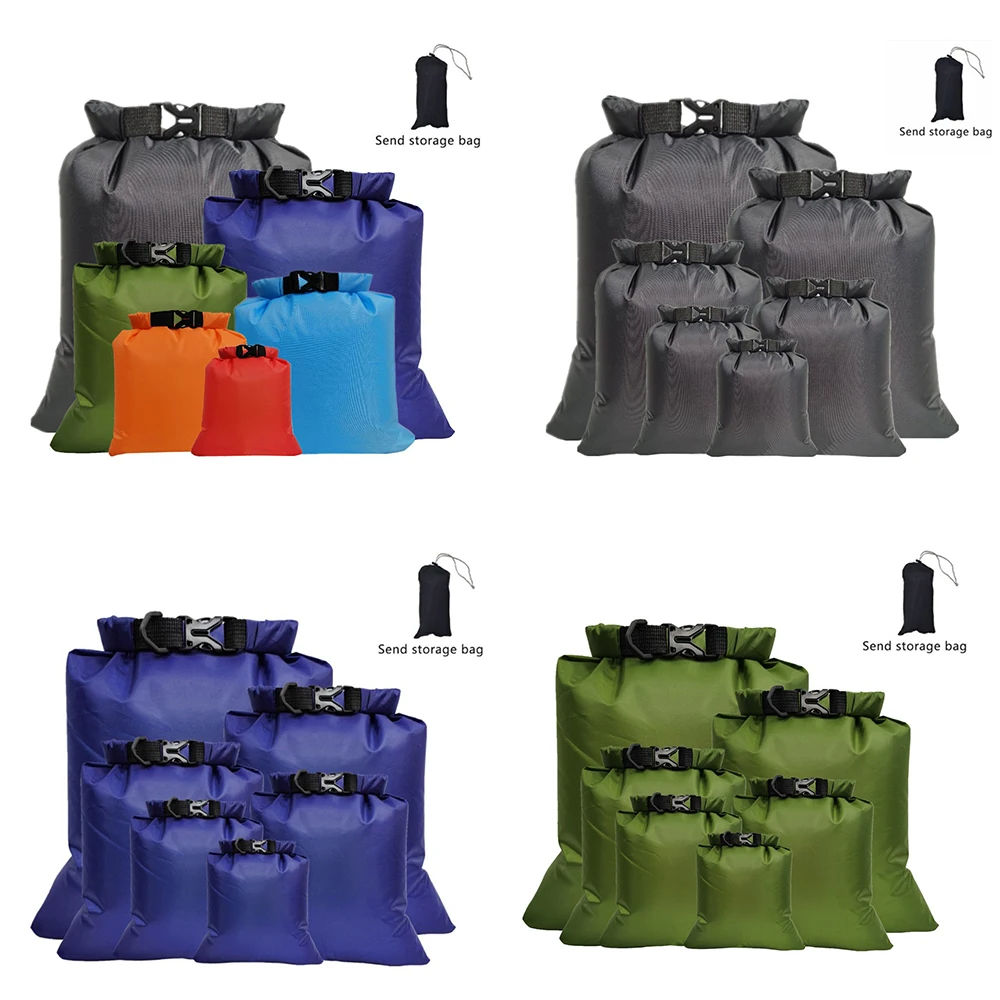 

6pcs Outdoor Swimming Waterproof Bag Camping Rafting Storage Dry Pocket With Adjustable Strap Hook Compression Sack For Kayaking