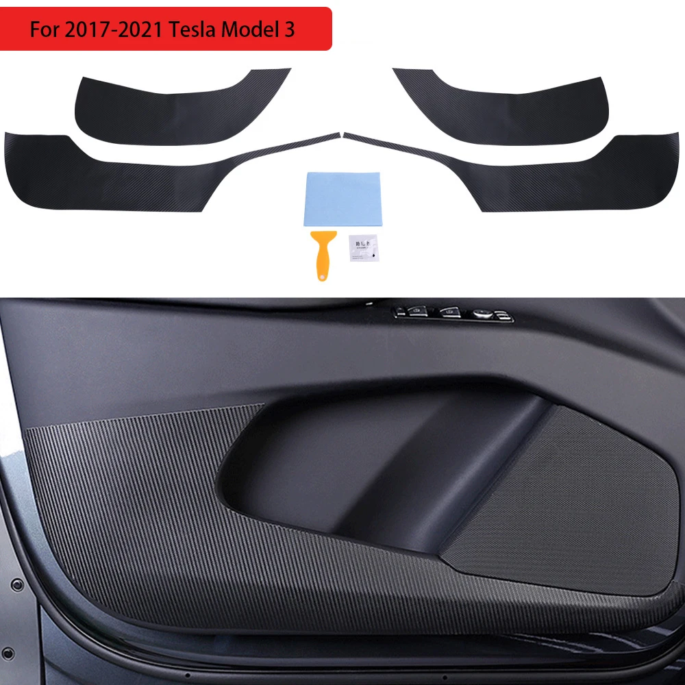 

For 2017-2021 Tesla Model 3 Car Door Anti Kick Carbon Fiber Pad Protective Cover Auto Invisible Anti kick Anti dirty Stickers